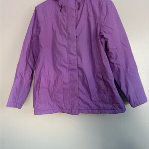 L.L. Bean Women's Winter Warmer Fleece Lined Coat Purple Large Reg Full Zip Hood